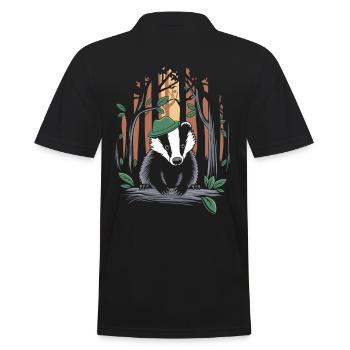 Cottagecore Dachs Im Mystischen Wald - Männer Poloshirt - Schwarz - Hinten - Kai (181cm)