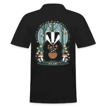 Cottagecore Badger With Flowers In The Woods - Men's Polo Shirt - black - Back - Kai (181cm)