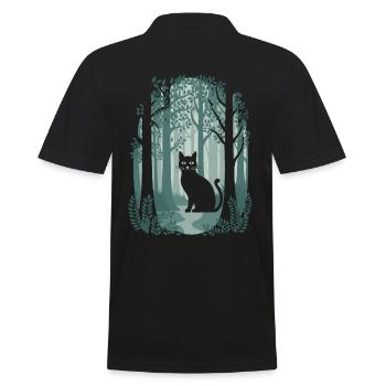 Cottagecore Magical Forest Cat in Fairytale Forest - Men's Polo Shirt - black - Back - Kai (181cm)
