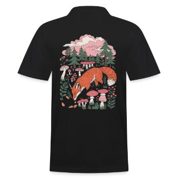 Cottagecore Fuchs Im Wald Mit Pilzen Und Bäumen - Männer Poloshirt - Schwarz - Hinten - Kai (181cm)