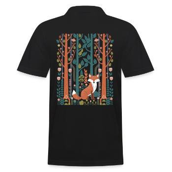 Cottagecore Waldszene mit Fuchs und Blumen - Männer Poloshirt - Schwarz - Hinten - Kai (181cm)