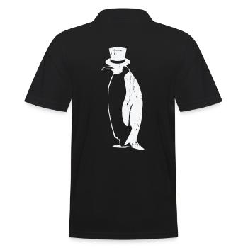 Pinguin T-Shirt - Pinguin mit Zylinder Geschenk - Männer Poloshirt - Schwarz - Hinten - Kai (181cm)