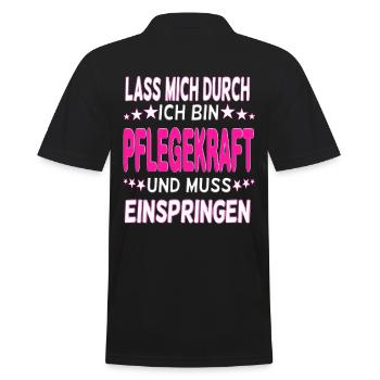 Pflegekraft lustiger Spruch Pflegerin Altenpflege - Männer Poloshirt - Schwarz - Hinten - Kai (181cm)