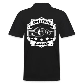 Vater und Sohn - Spruch - Ein leben lang - Fäuste - Männer Poloshirt - Schwarz - Hinten - Kai (181cm)