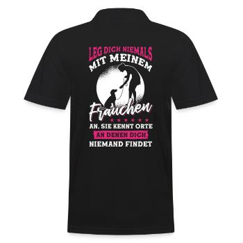 Leg dich niemals mit meinem Frauchen an - Männer Poloshirt - Schwarz - Hinten - Kai (181cm)