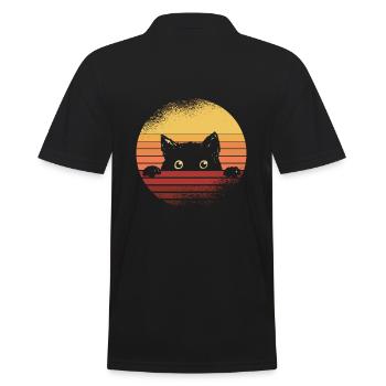Schwarze Katze - Männer Poloshirt - Schwarz - Hinten - Kai (181cm)