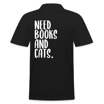 Bücher und Katzen Spruch - Männer Poloshirt - Schwarz - Hinten - Kai (181cm)