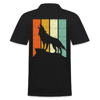 Wolf Retro - Männer Poloshirt - Schwarz - Hinten - Kai (181cm)