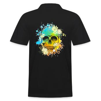 Skull Blumen - Männer Poloshirt - Schwarz - Hinten - Kai (181cm)