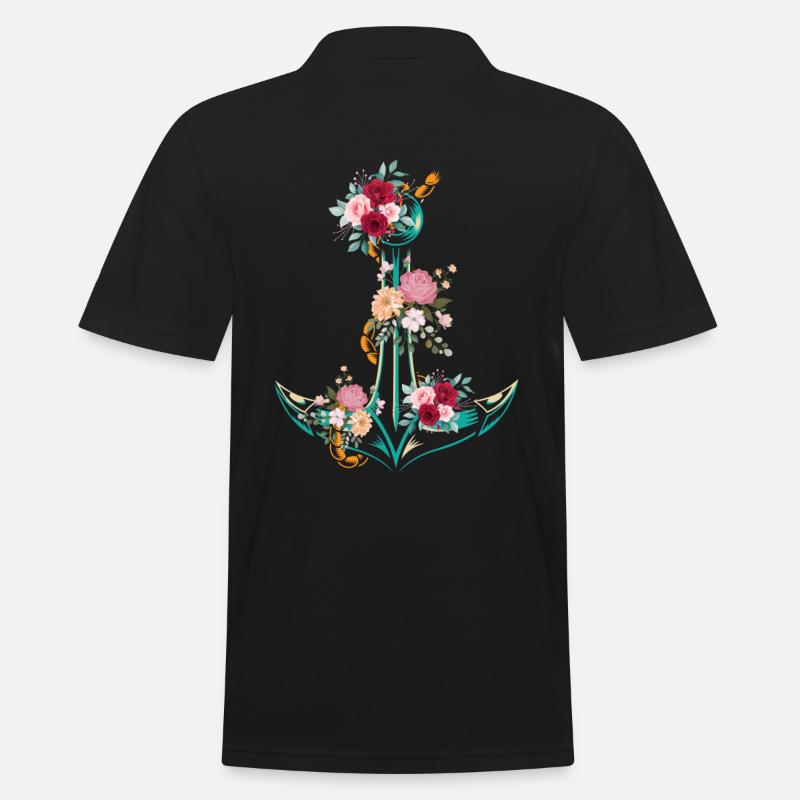 Anker Blumen - Männer Poloshirt - Schwarz
