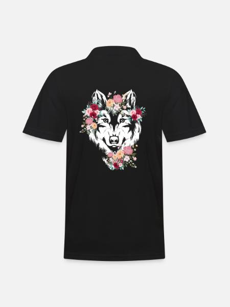Wolf Wolfskopf Fleurs Déco - Polo Homme - noir