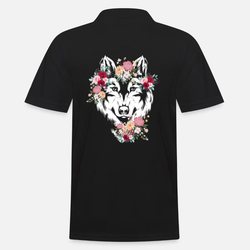 Wolf Wolfskopf Fleurs Déco - Polo Homme - noir