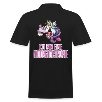Lustiger Spruch Einhorn Katastrophe - Männer Poloshirt - Schwarz - Hinten - Kai (181cm)