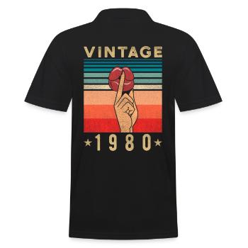 1980 Birthday Gift Retro Woman - Men's Polo Shirt - black - Back - Kai (181cm)