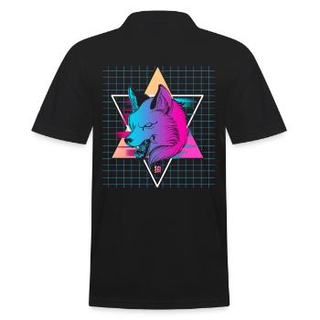 Japan Vaporwave Wolf - Männer Poloshirt - Schwarz - Hinten - Kai (181cm)