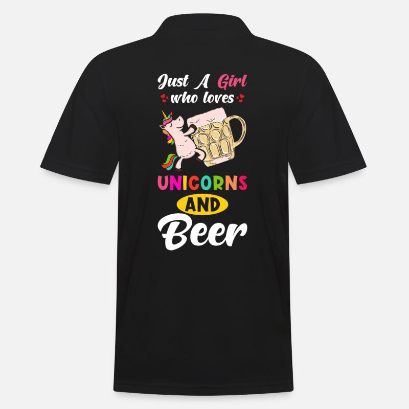 Bier und Einhorn Spruch - Männer Poloshirt - Schwarz