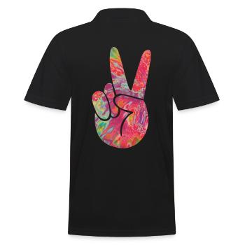 Peace Finger - Männer Poloshirt - Schwarz - Hinten - Kai (181cm)