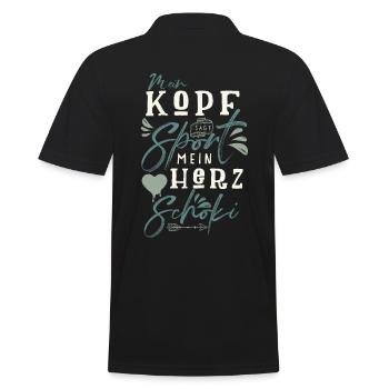 Mein Kopf sagt Sport mein Herz sag Schoki - Männer Poloshirt - Schwarz - Hinten - Kai (181cm)