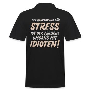 Lustiger Spruch Stress Idioten - Männer Poloshirt - Schwarz - Hinten - Kai (181cm)