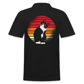 Schwarze Katze Retro - Männer Poloshirt - Schwarz - Hinten - Kai (181cm)