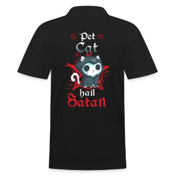 Pet Cat Hail Satan - Men's Polo Shirt - black - Back - Kai (181cm)