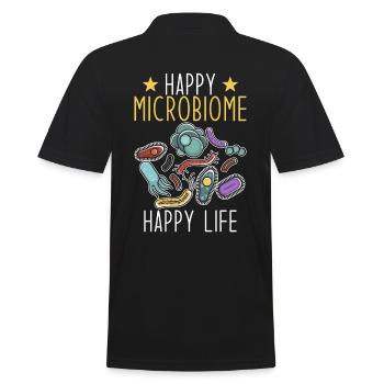 Mikrobiom Spruch Happy Microbiome Happy Life - Männer Poloshirt - Schwarz - Hinten - Kai (181cm)