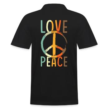 Love Peace Friedenszeichen - Männer Poloshirt - Schwarz - Hinten - Kai (181cm)