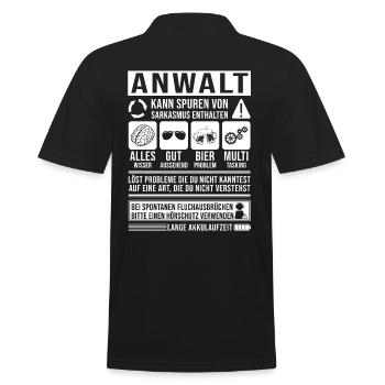 Anwalt Spruch lustig - Männer Poloshirt - Schwarz - Hinten - Kai (181cm)