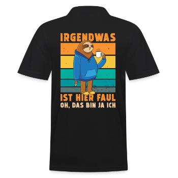 Faultier Irgendwas ist hier Faul - Männer Poloshirt - Schwarz - Hinten - Kai (181cm)