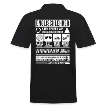 Englischlehrer Spruch lustig - Männer Poloshirt - Schwarz - Hinten - Kai (181cm)