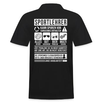Sportlehrer Spruch lustig - Männer Poloshirt - Schwarz - Hinten - Kai (181cm)