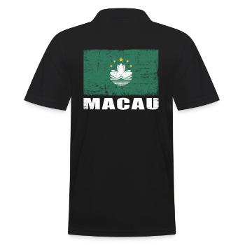 Macau Flagge Grunge Macau Fahne - Männer Poloshirt - Schwarz - Hinten - Kai (181cm)