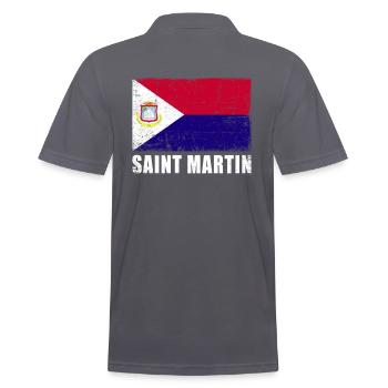 St. Martin Flagge Grunge St. Martin Fahne - Männer Poloshirt - Anthrazit - Hinten - Nico (186cm)