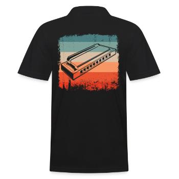 Retro Mundharmonika Spieler Silhouette - Männer Poloshirt - Schwarz - Hinten - Kai (181cm)