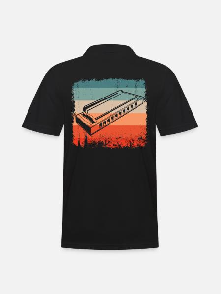 Retro Harmonica Player Silhouette - Men's Polo Shirt - black