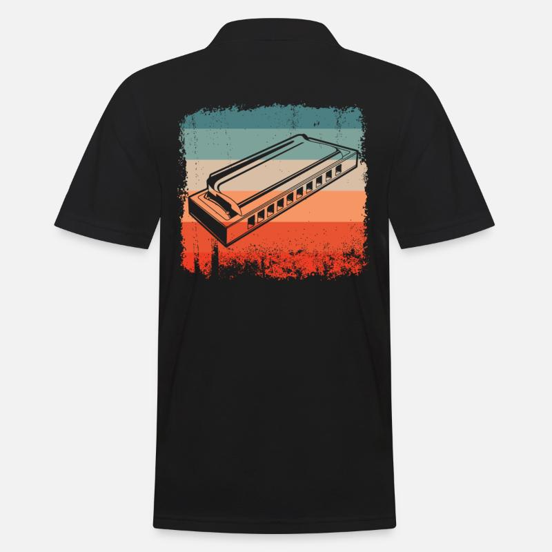 Retro Harmonica Player Silhouette - Men's Polo Shirt - black