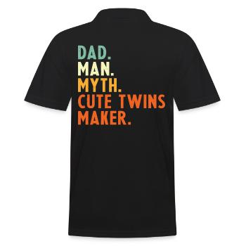 Twin Father Saying Papa Man Myth Cute - Men's Polo Shirt - black - Back - Kai (181cm)
