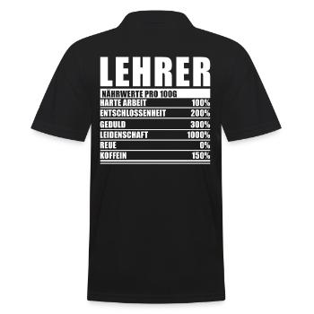 Lehrer Spruch Lustiger Lehrer Nährwert - Männer Poloshirt - Schwarz - Hinten - Kai (181cm)
