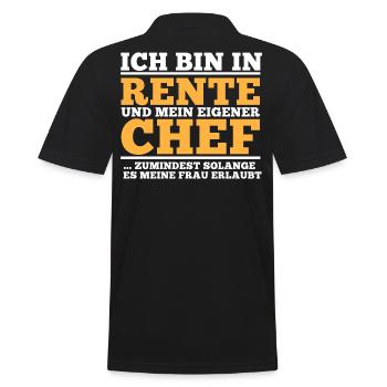 Rente Spruch. Eigener Chef solange Frau es erlaubt - Männer Poloshirt - Schwarz - Hinten - Kai (181cm)