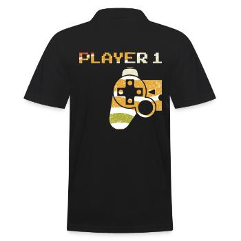 Player 1 - Partner Paar Gaming Konsole Partnerlook - Männer Poloshirt - Schwarz - Hinten - Kai (181cm)