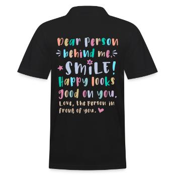 Chère personne derrière moi, Sourire, Heureux debout - Polo Homme - noir - Dos - Kai (181cm)