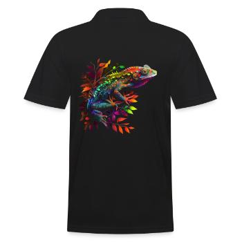 Cooles Gecko Chamäleon Design bunt - Männer Poloshirt - Schwarz - Hinten - Kai (181cm)
