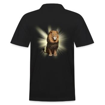 Löwe sitzend - Männer Poloshirt - Schwarz - Hinten - Kai (181cm)