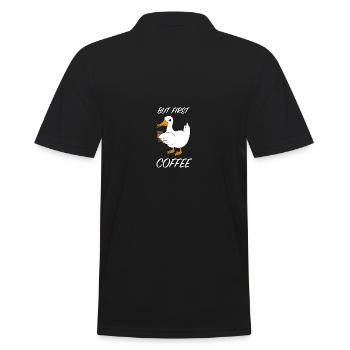 Ente Kaffee Spruch - Männer Poloshirt - Schwarz - Hinten - Kai (181cm)