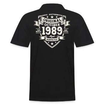 34th Birthday Husband Original October Vintage 1989 - Men's Polo Shirt - black - Back - Kai (181cm)