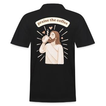 Praise the coffee - weirdpeoplelovethis. - Men's Polo Shirt - black - Back - Kai (181cm)