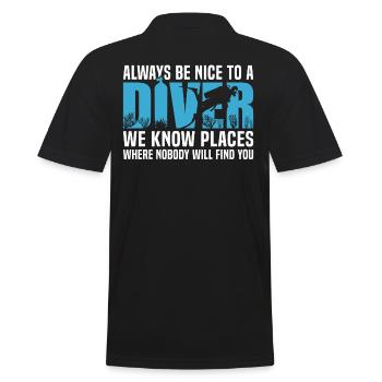 Always Be Nice To A Diver - Men's Polo Shirt - black - Back - Kai (181cm)