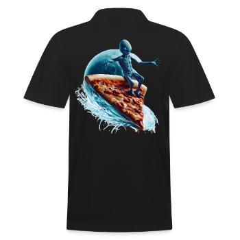 Pizza Surfer Alien - Männer Poloshirt - Schwarz - Hinten - Kai (181cm)