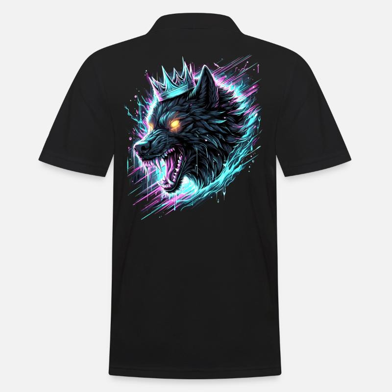 Königlicher Wolf Synthwave - Männer Poloshirt - Schwarz