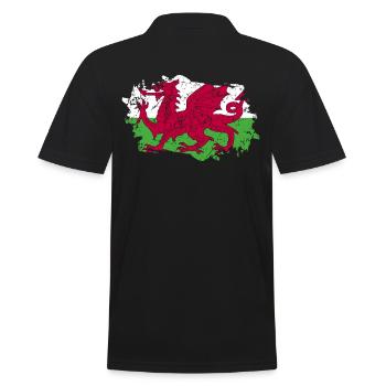 Wales Flagge Grunge Wales Fahne - Männer Poloshirt - Schwarz - Hinten - Kai (181cm)